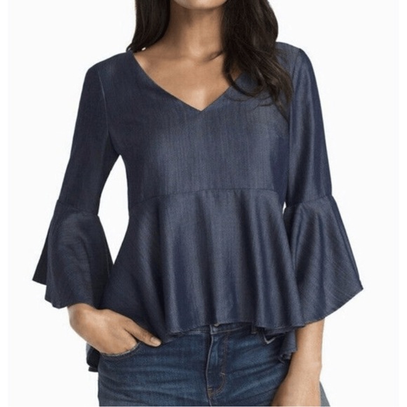 White House Black Market Tops - White House Black Market Indigo Flare Sleeve Blouse